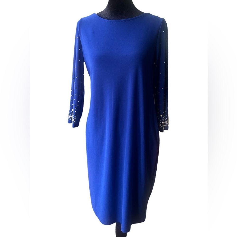 Nik and Nash Elegant Blue Dress with Pearl Accents YT7